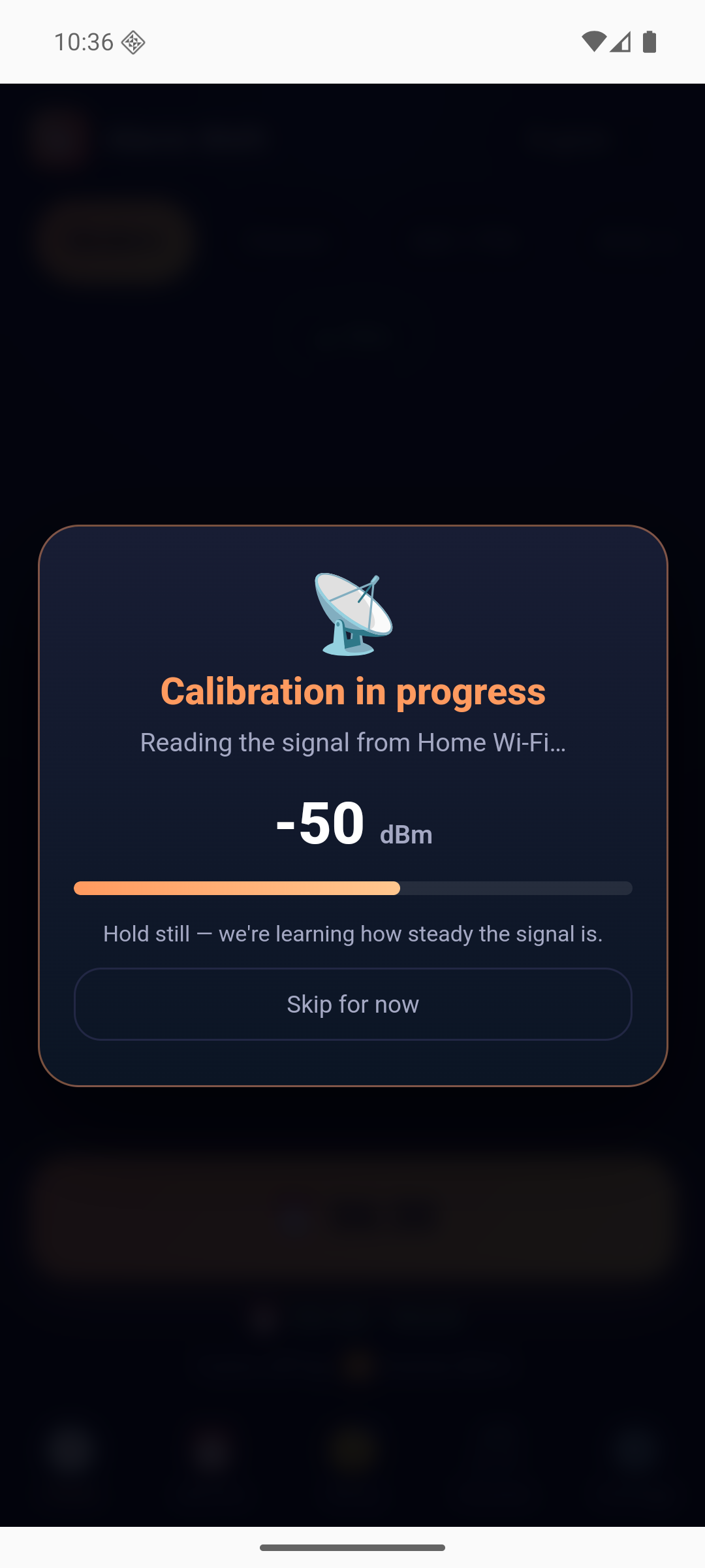 Calibration reading live Wi-Fi signal strength